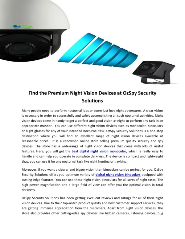 Find the Premium Night Vision Devices at OzSpy Security Solutions