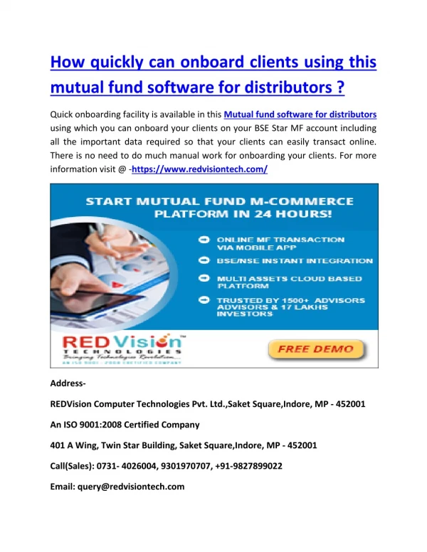 How quickly can onboard clients using this mutual fund software for distributors ?