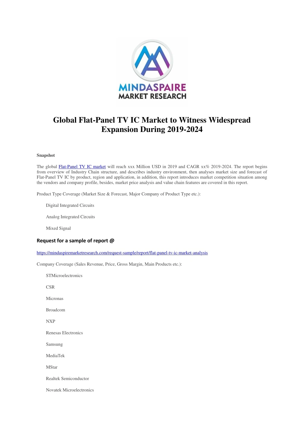 global flat panel tv ic market to witness