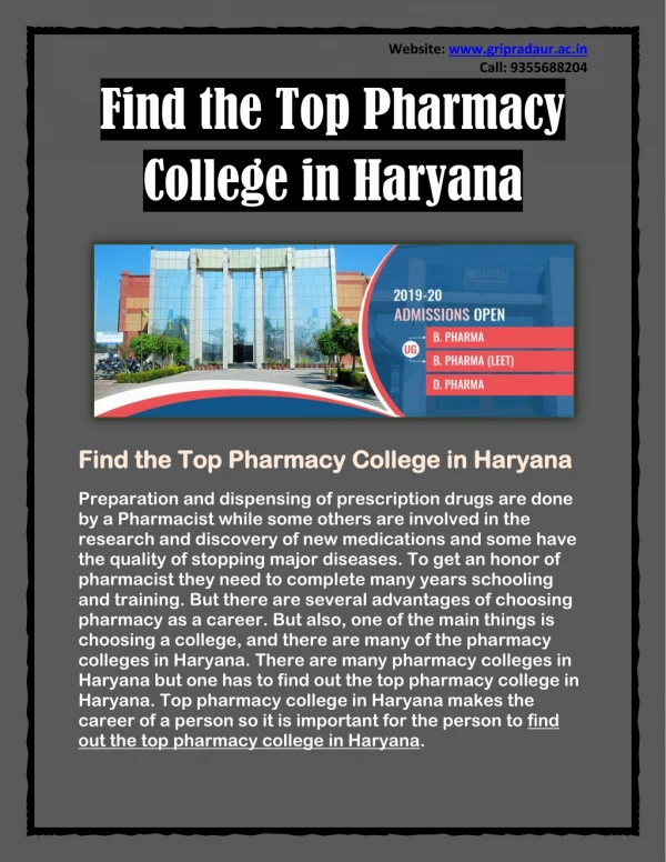 Find the Top Pharmacy College in Haryana