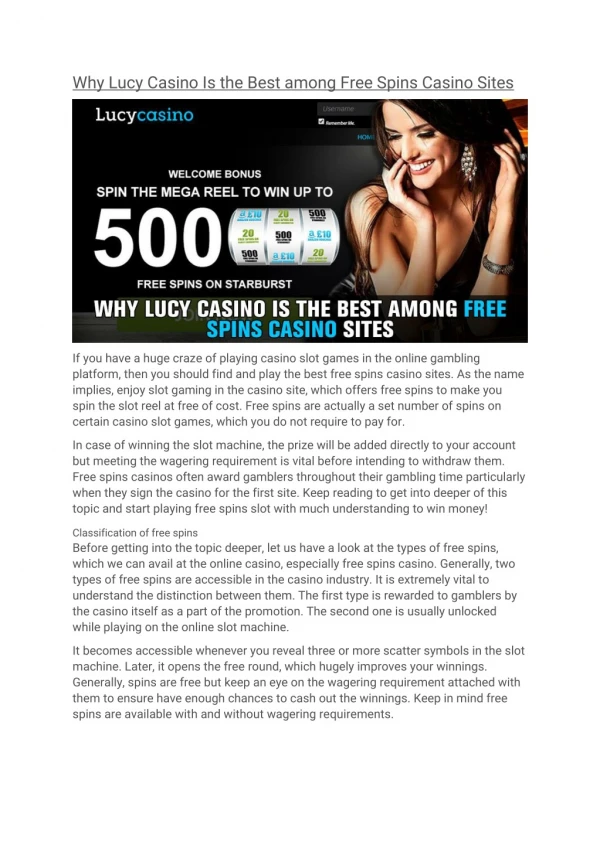 Why Lucy Casino Is the Best among Free Spins Casino Sites