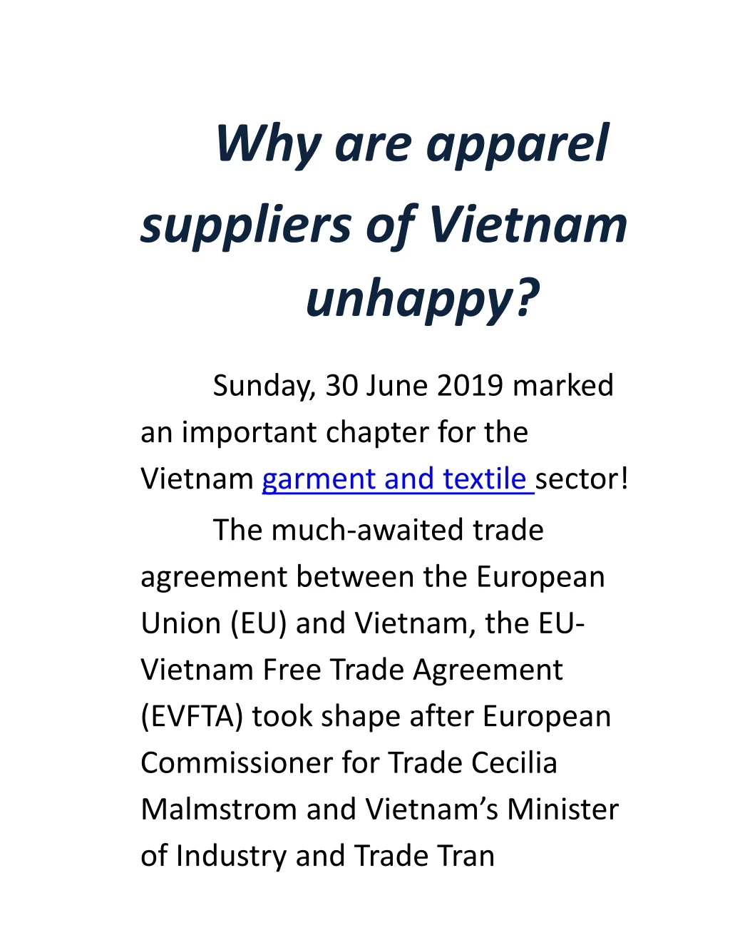 why are apparel suppliers of vietnam unhappy
