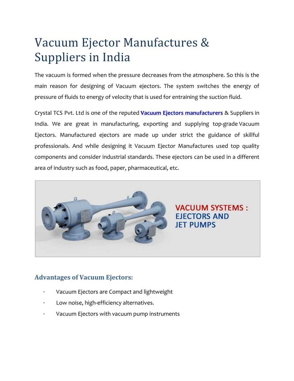vacuum ejector manufactures suppliers in india