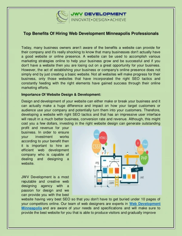Top Benefits Of Hiring Web Development Minneapolis Professionals