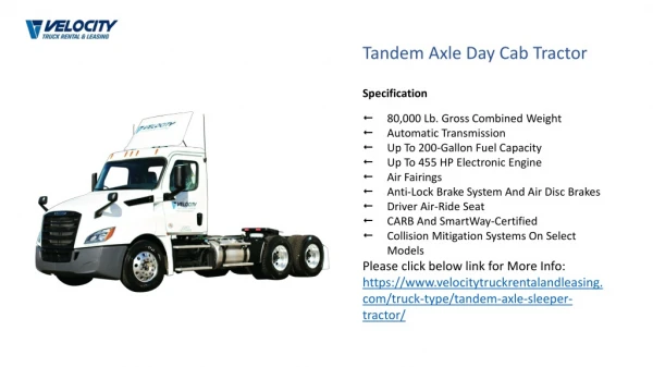 Tandem Axle Day Cab Tractor | Tandem Axle Day Cab Tractor on Rental & Leasing in CA & AZ