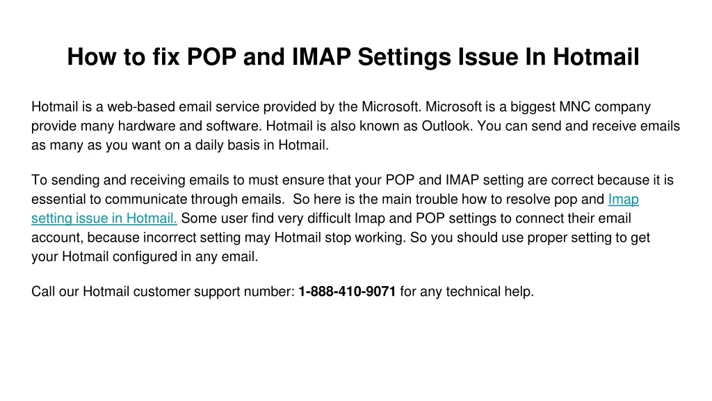 how to fix pop and imap settings issue in hotmail