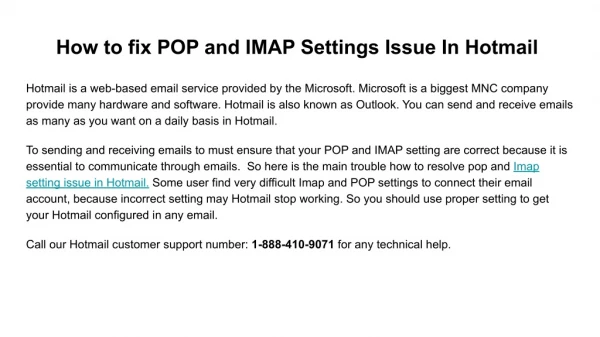 Fix Hotmail IMAP setting | 1-888-410-9071
