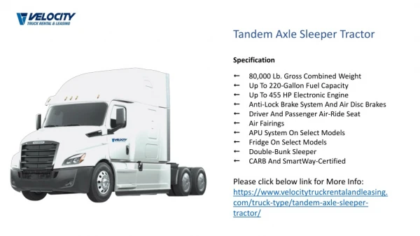 Tandem Axle Sleeper Tractor | Tandem Axle Sleeper Tractor on Rental & Leasing in CA & AZ