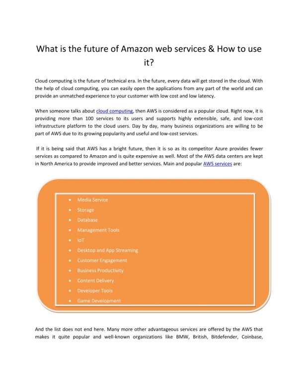 What is the future of Amazon web services & How to use it?