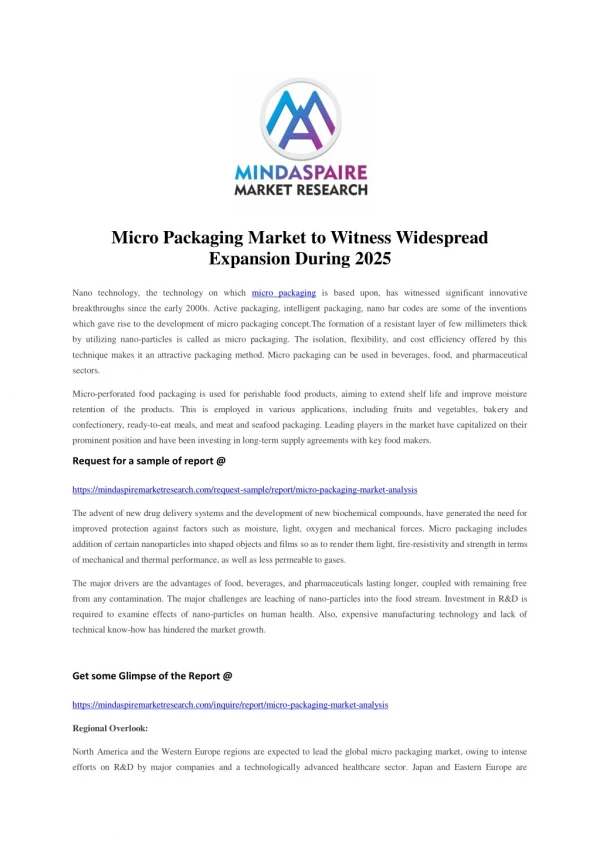 Micro Packaging Market to Witness Widespread Expansion During 2025
