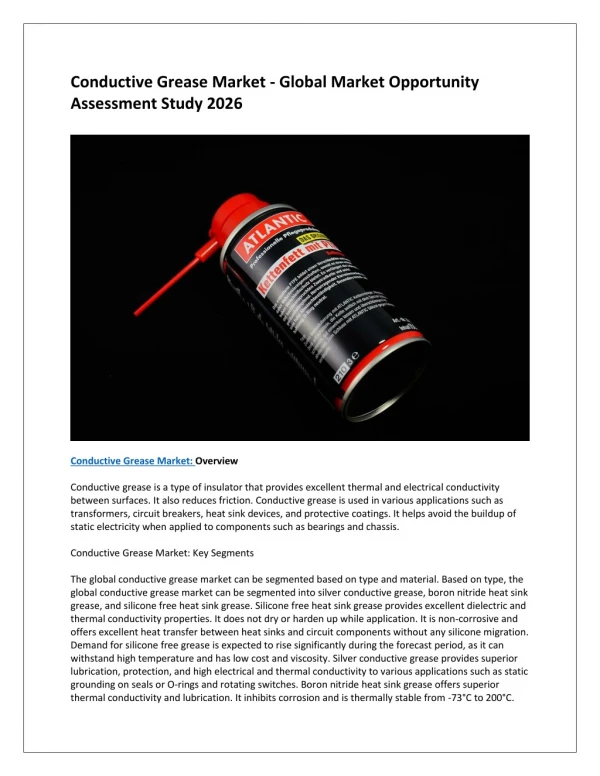 Conductive Grease Market Growth, Trends, Absolute Opportunity and Value Chain 2018-2026
