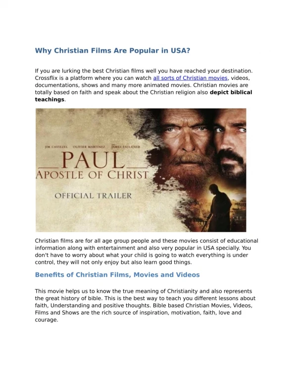 All Sorts of Christian Films in USA on Crossflix