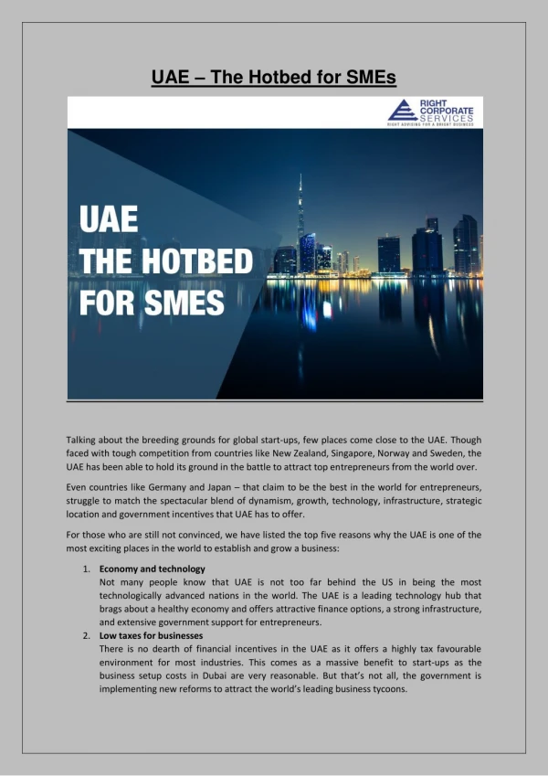 UAE – The Hotbed for SMEs