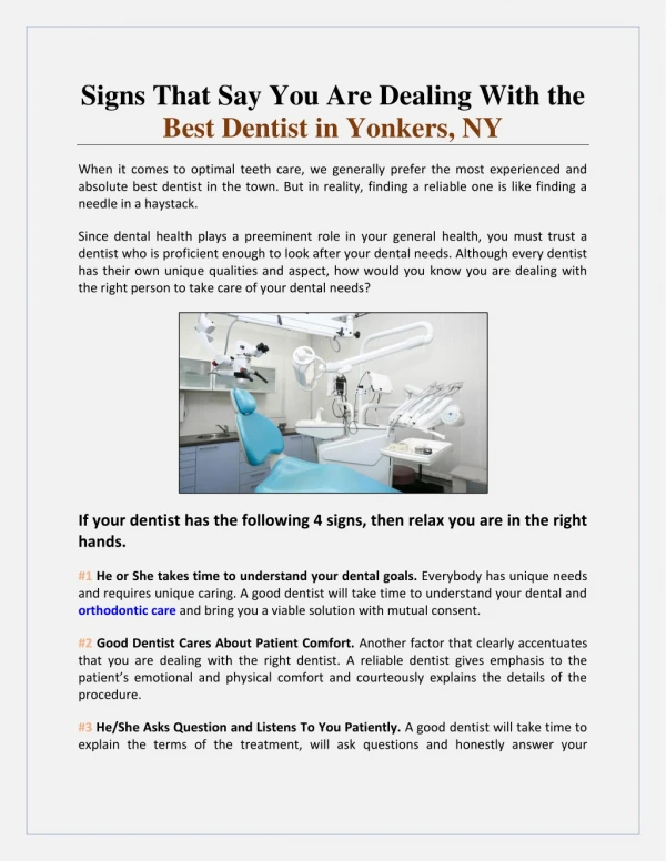 Signs That Say You Are Dealing With the Best Dentist in Yonkers, NY