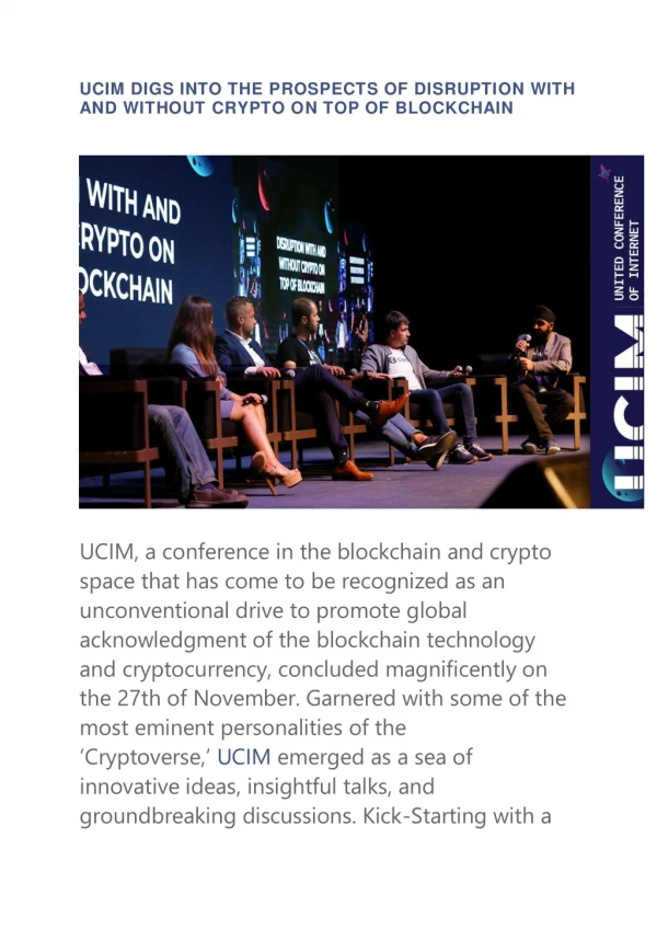 UCIM DIGS INTO THE PROSPECTS OF DISRUPTION WITH AND WITHOUT CRYPTO ON TOP OF BLOCKCHAIN