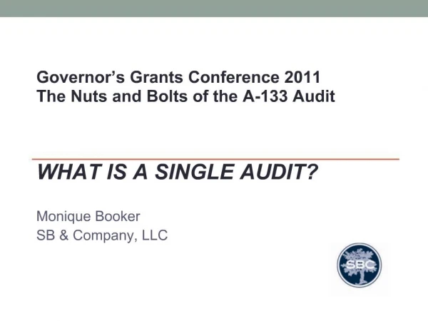 Governor s Grants Conference 2011 The Nuts and Bolts of the A-133 Audit WHAT IS A SINGLE AUDIT