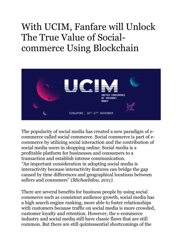 With UCIM, Fanfare will Unlock The True Value of Social-commerce Using Blockchain