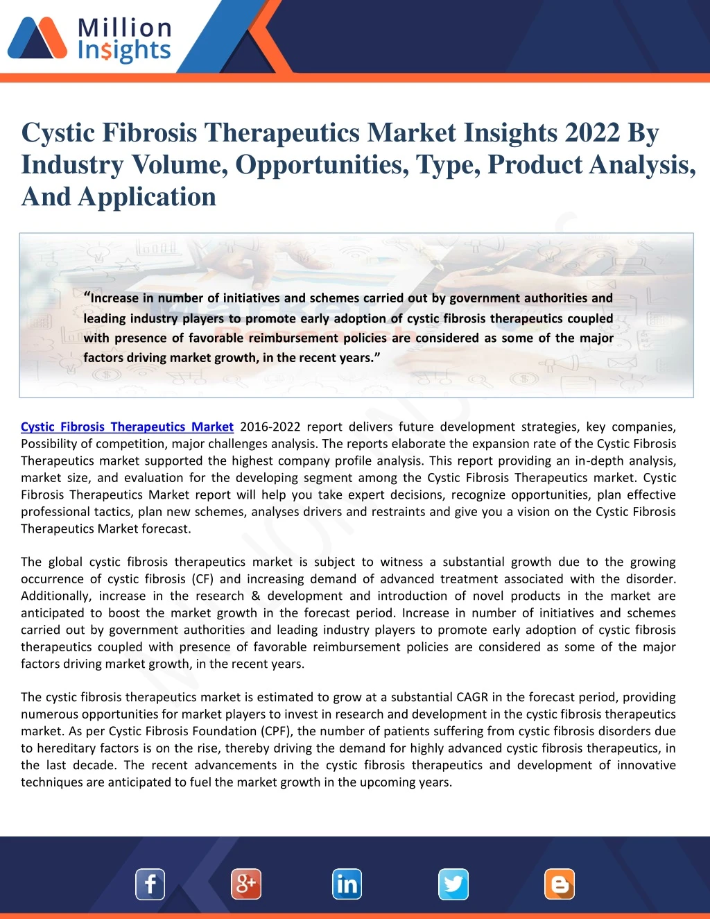 cystic fibrosis therapeutics market insights 2022