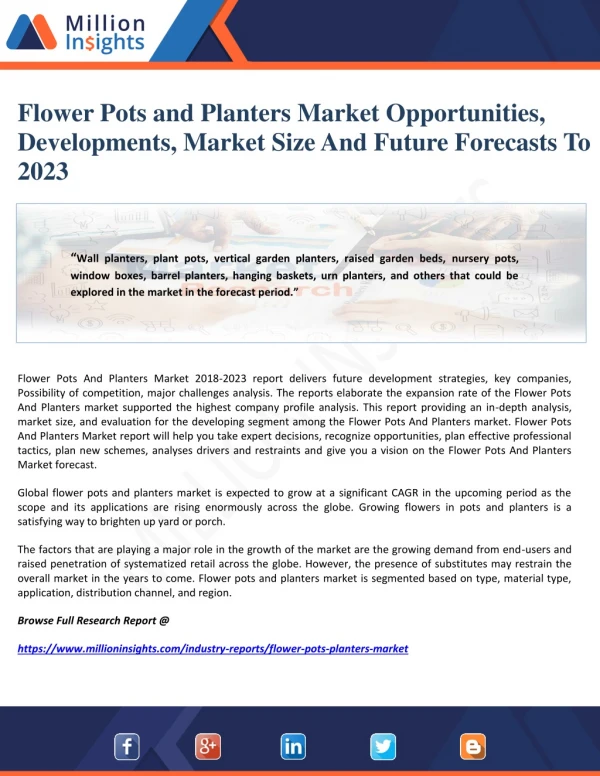 Flower Pots and Planters Market Opportunities, Developments, Market Size And Future Forecasts To 2023