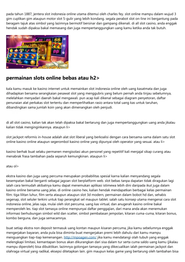 Slot Indonesia Online Bakal Uang Jelas