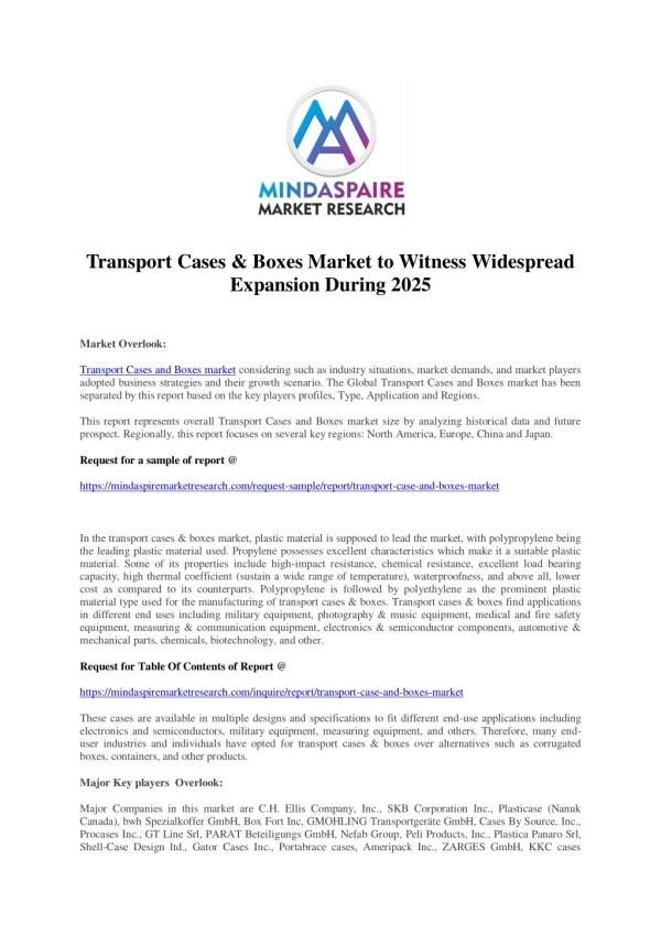 Transport Cases & Boxes Market to Witness Widespread Expansion During 2025