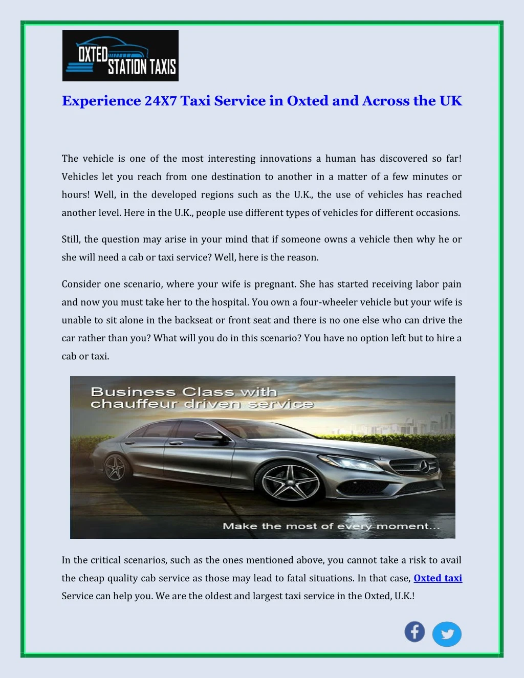 experience 24x7 taxi service in oxted and across