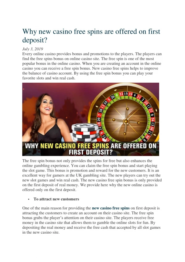 Why new casino free spins are offered on first deposit?