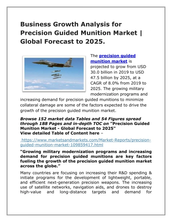 Business Growth Analysis for Precision Guided Munition Market | Global Forecast to 2025.