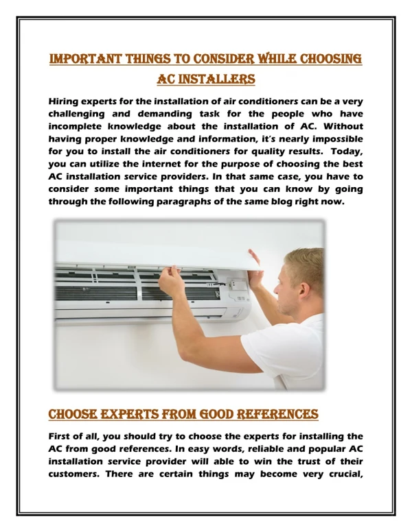 Important things to consider while choosing AC installers