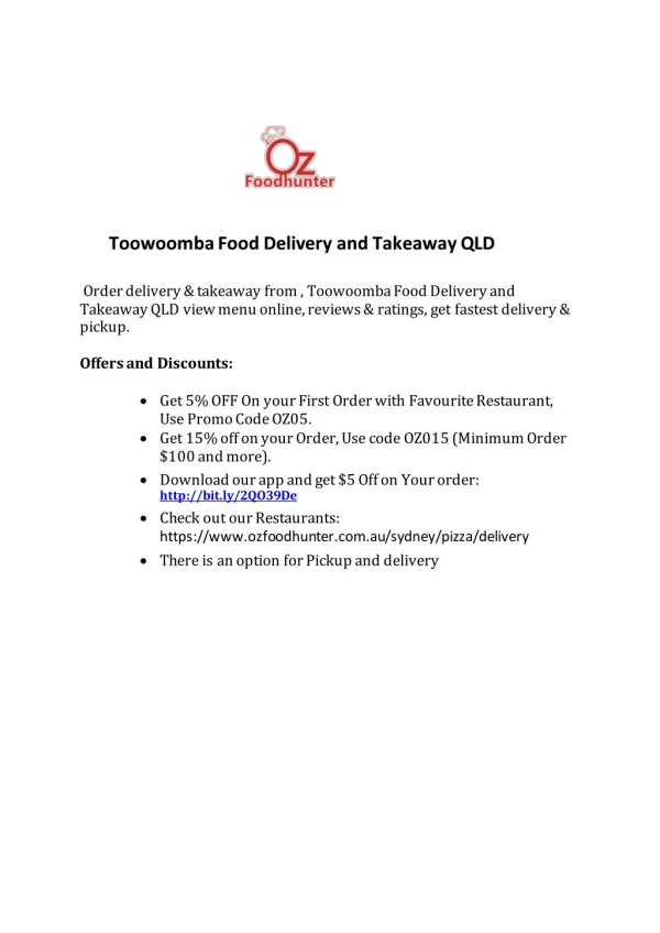 Toowoomba Food Delivery and Takeaway