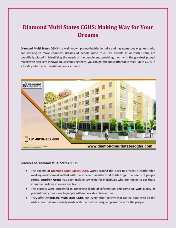 Diamond Multi States CGHS: Making Way for Your Dreams