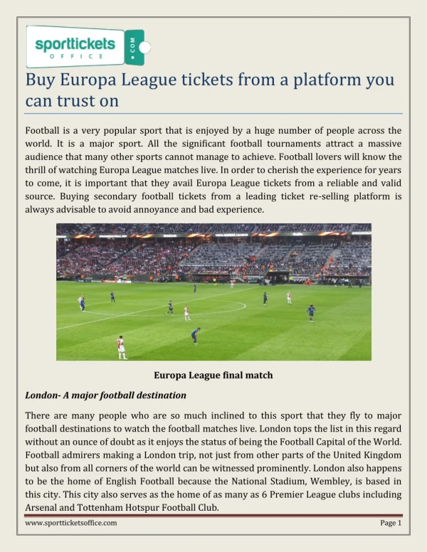 Buy Europa League tickets from a platform you can trust on