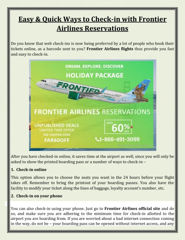 Easy & Quick Ways to Check-in with Frontier Airlines Reservations