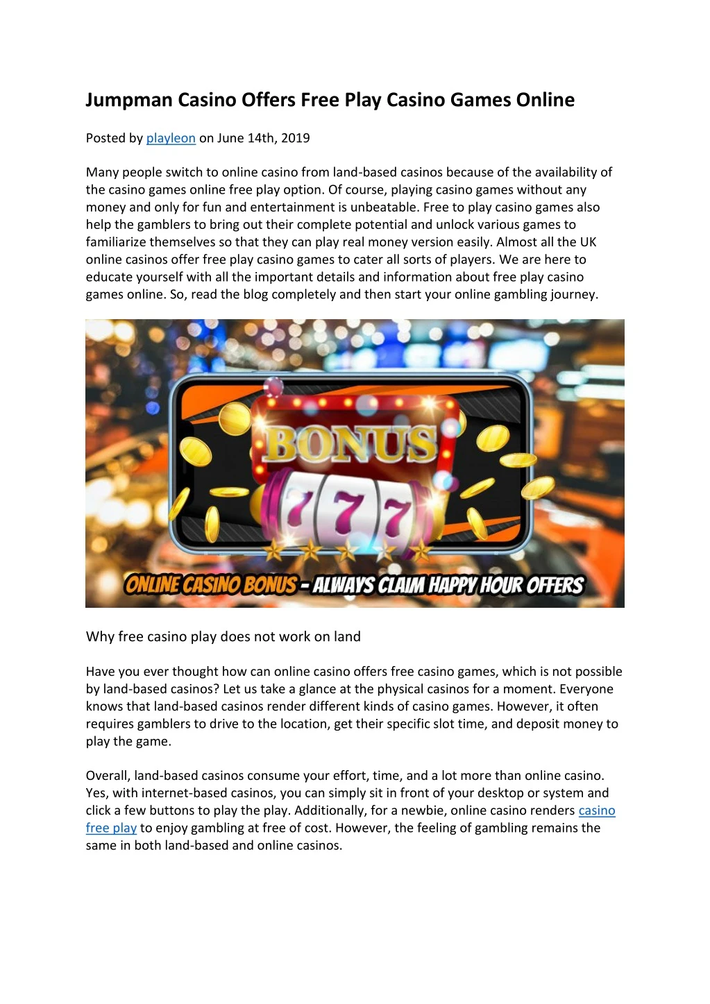 jumpman casino offers free play casino games