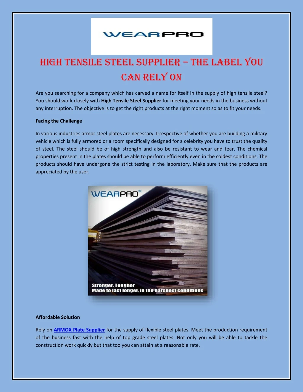 high tensile steel supplier the label