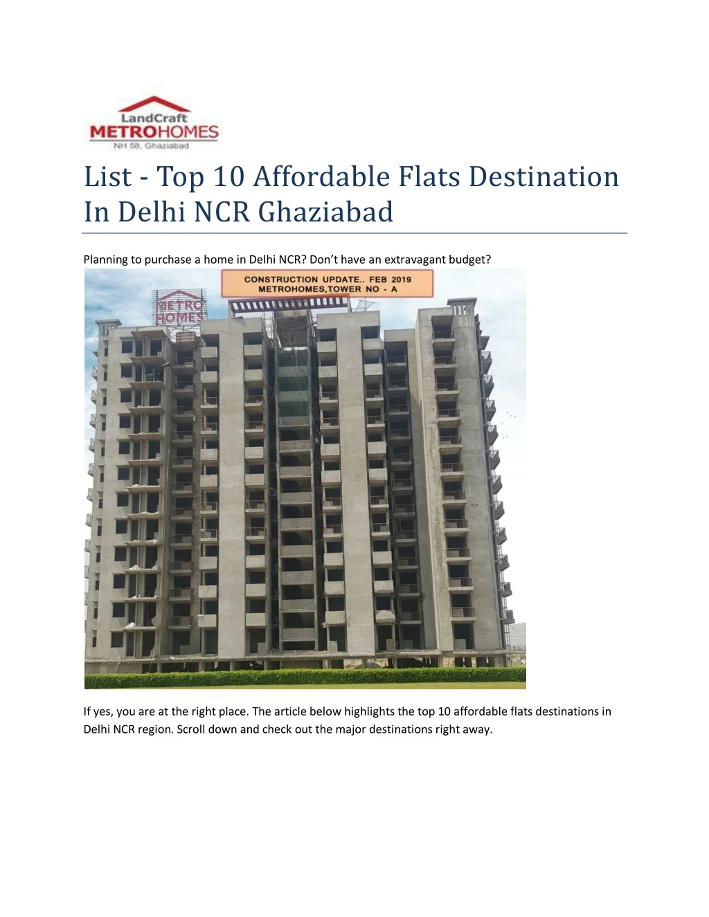 list top 10 affordable flats destination in delhi