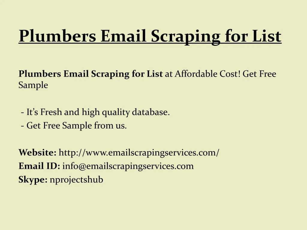 plumbers email scraping for list