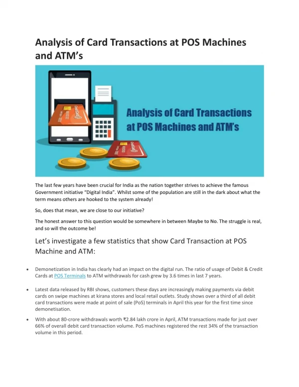 Card Transactions at POS Machines and ATM’s