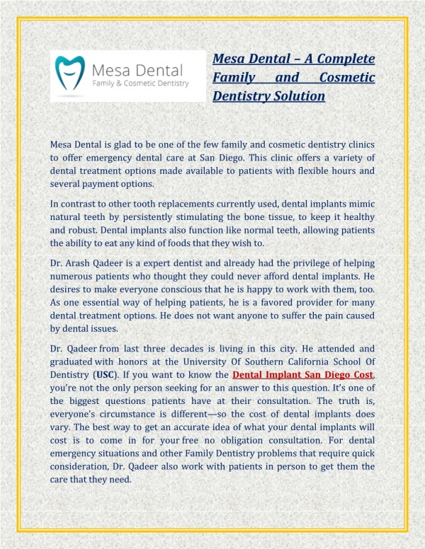 Mesa Dental – A Complete Family and Cosmetic Dentistry Solution