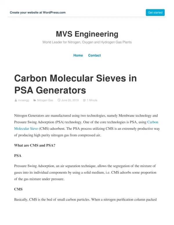 Carbon Molecular Sieves in PSA generators