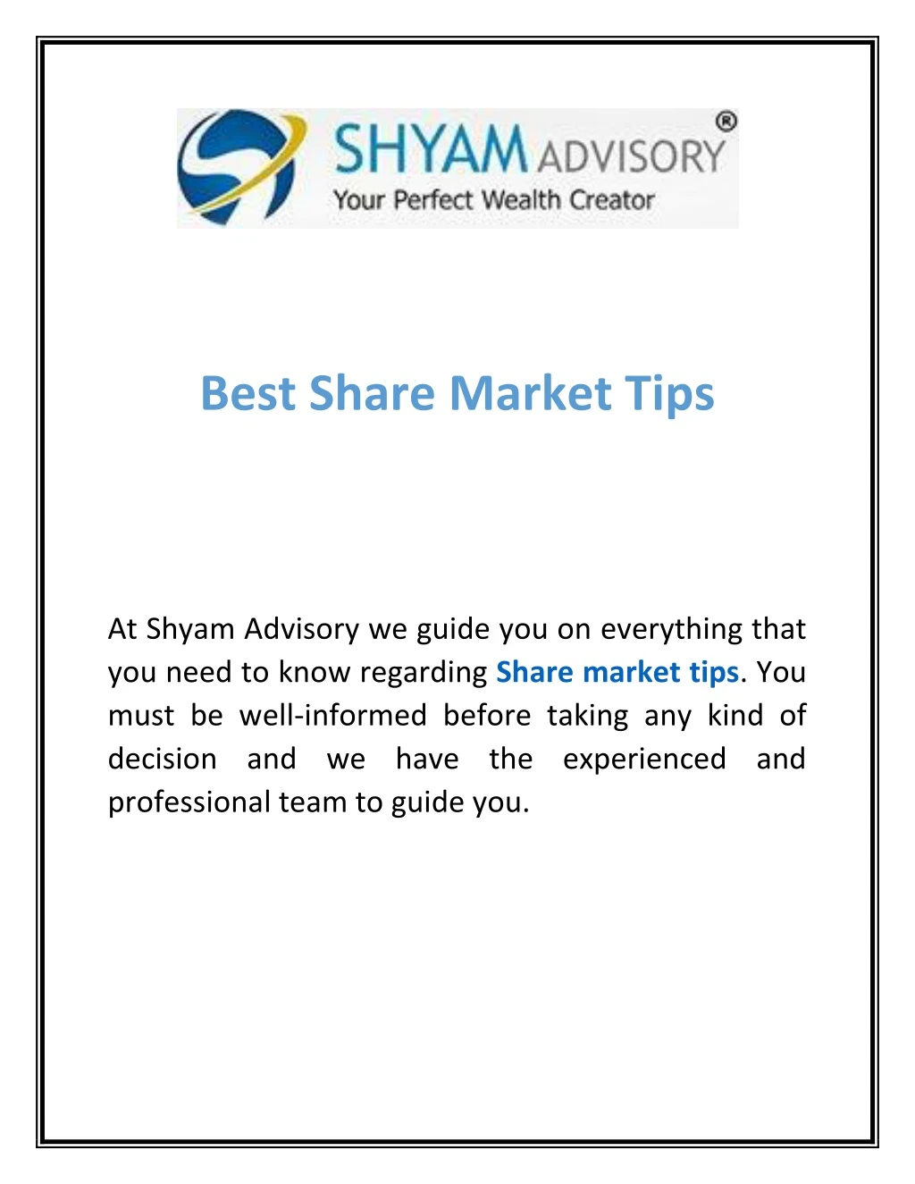 best share market tips