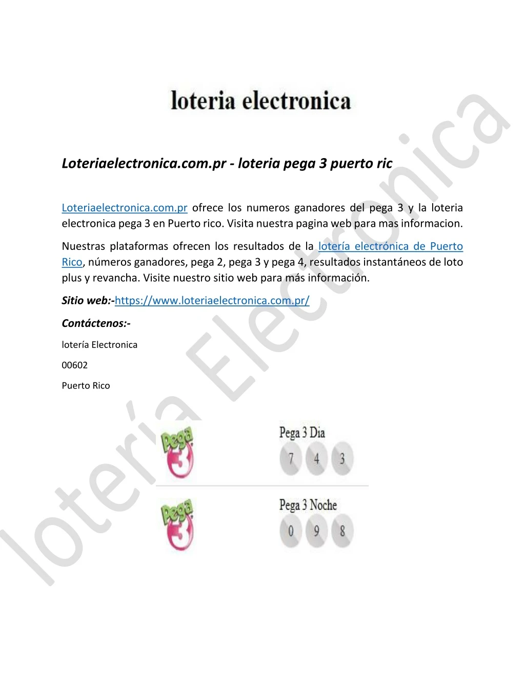 loteriaelectronica com pr loteria pega 3 puerto