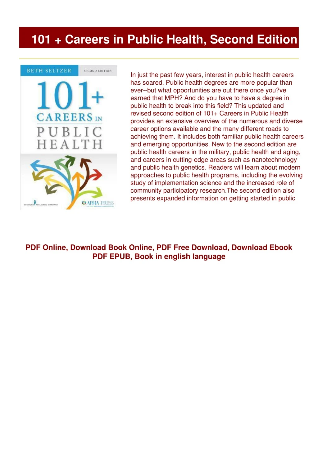 101 careers in public health second edition