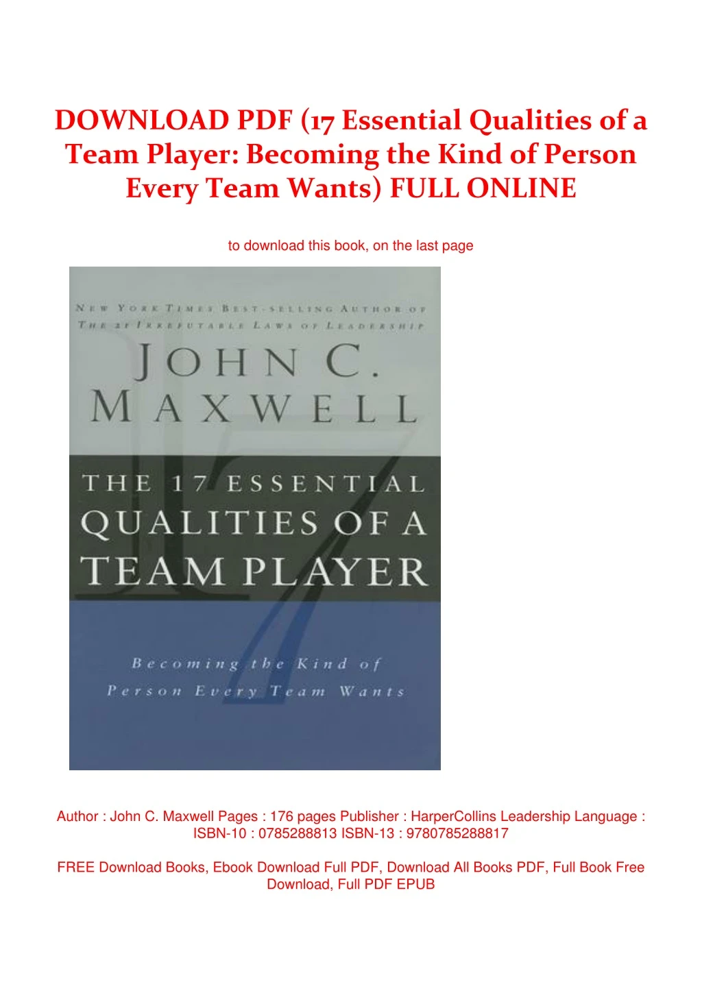 download pdf 17 essential qualities of a team