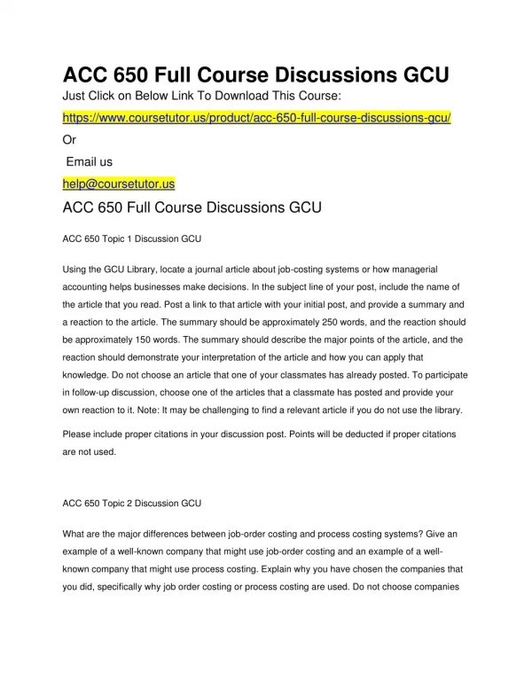 ACC 650 Full Course Discussions GCU