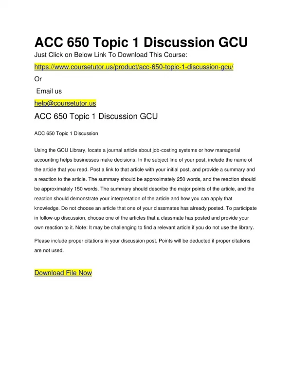 ACC 650 Topic 1 Discussion GCU