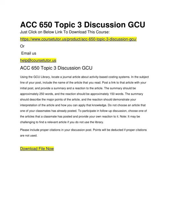 ACC 650 Topic 3 Discussion GCU