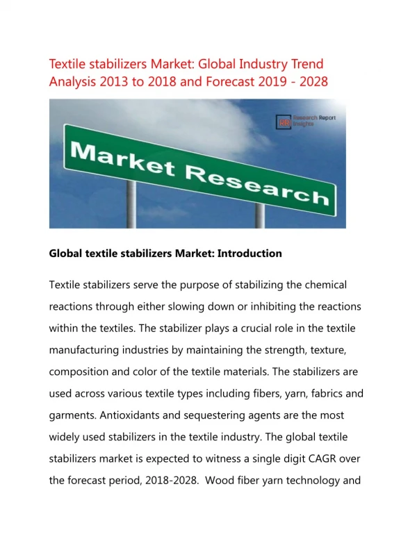 Global Textile stabilizers Market research to Record Stellar CAGR During 2019-2028