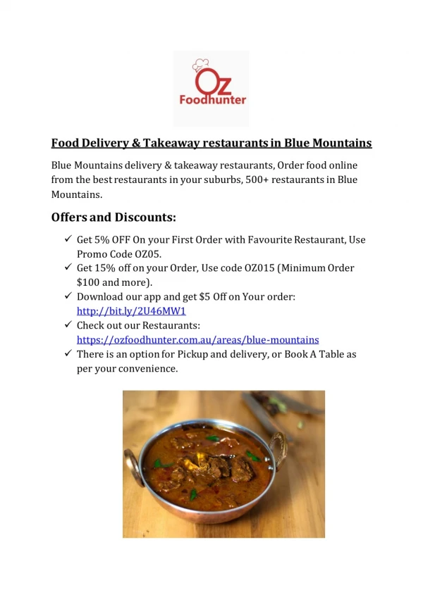Blue Mountains Food Delivery and Takeaway Restaurants