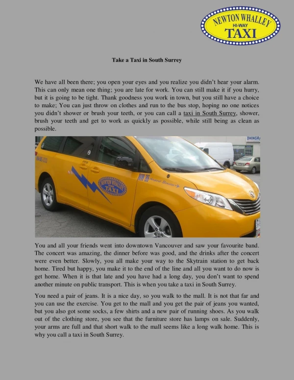 Take a Taxi in South Surrey